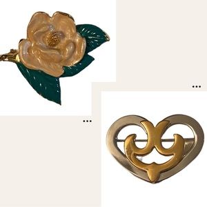 🌹 BUNDLE (2) Brooch🌹 Blush Rose and Heart Shaped  Silver/Gold Brooch